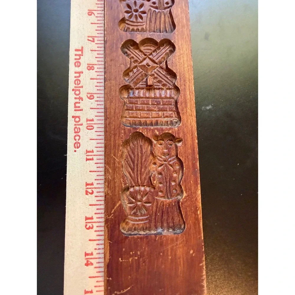 Vintage Wooden Speculaas Cookie Mold Hand Carved Windmill, Squirrel
